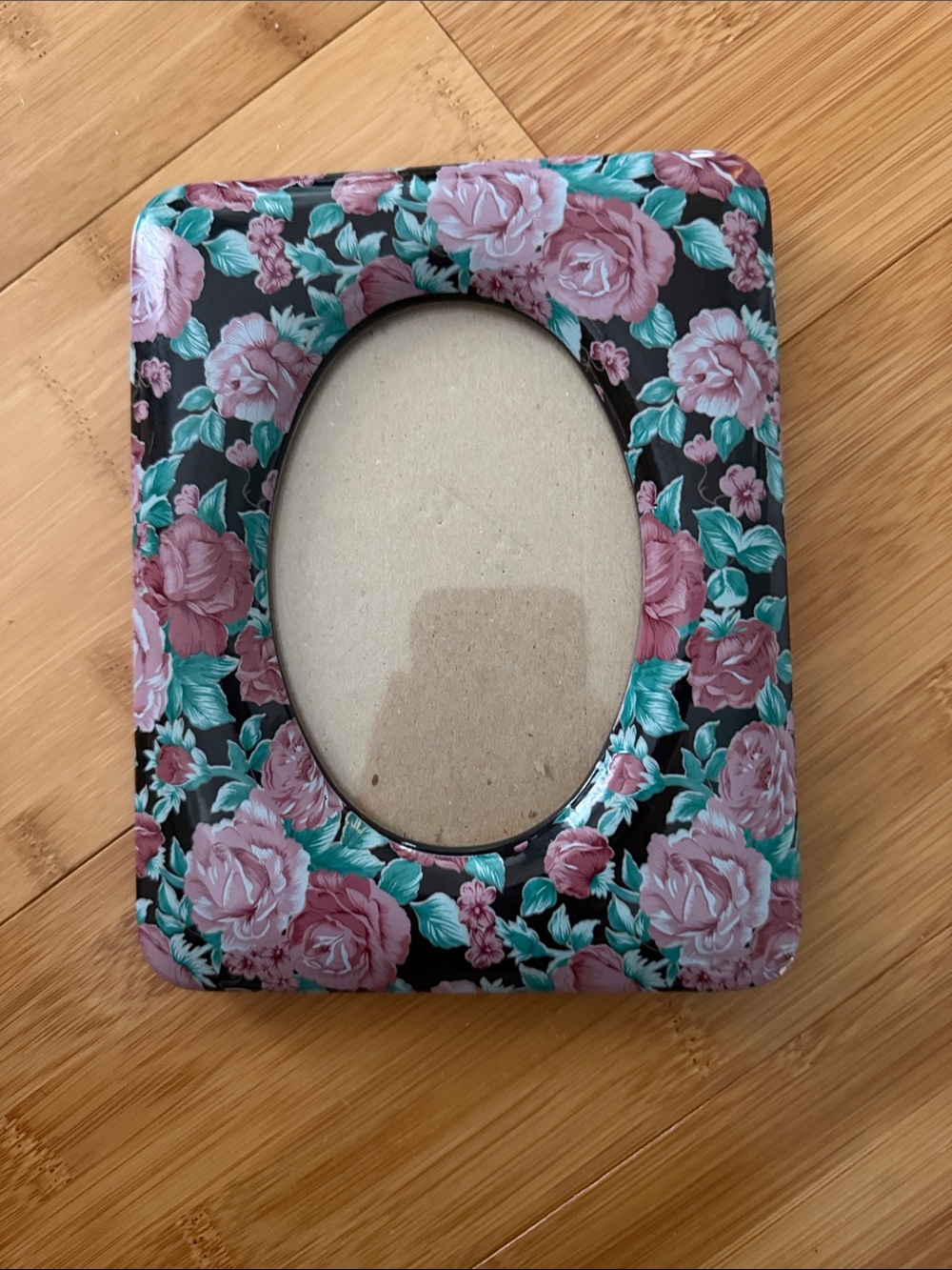 Floral Oval Photo Frame - Pink Rose on Black